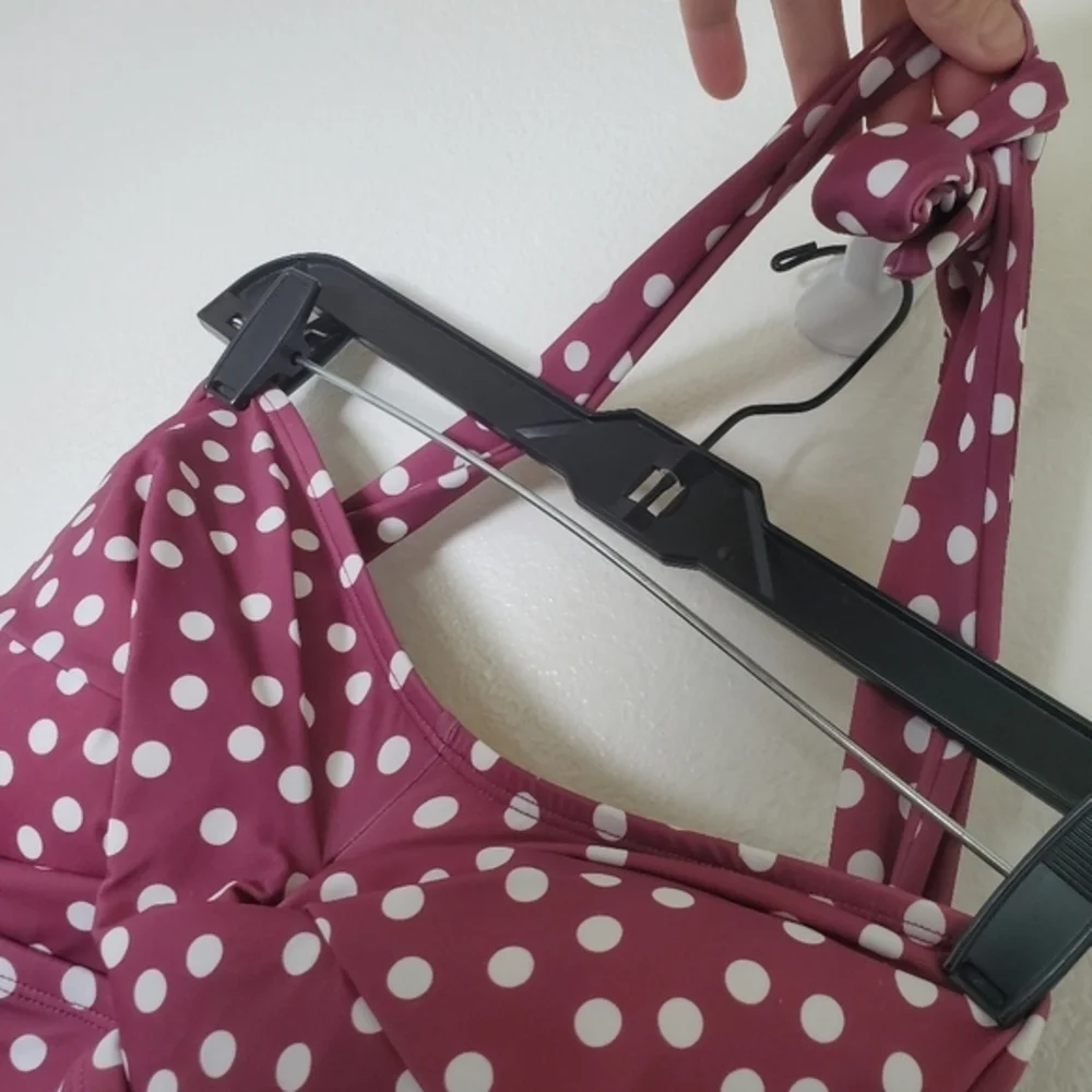 Swimsuits For All Women's Side Cinched Polka Dot Halter One‎ Piece Swimsuit